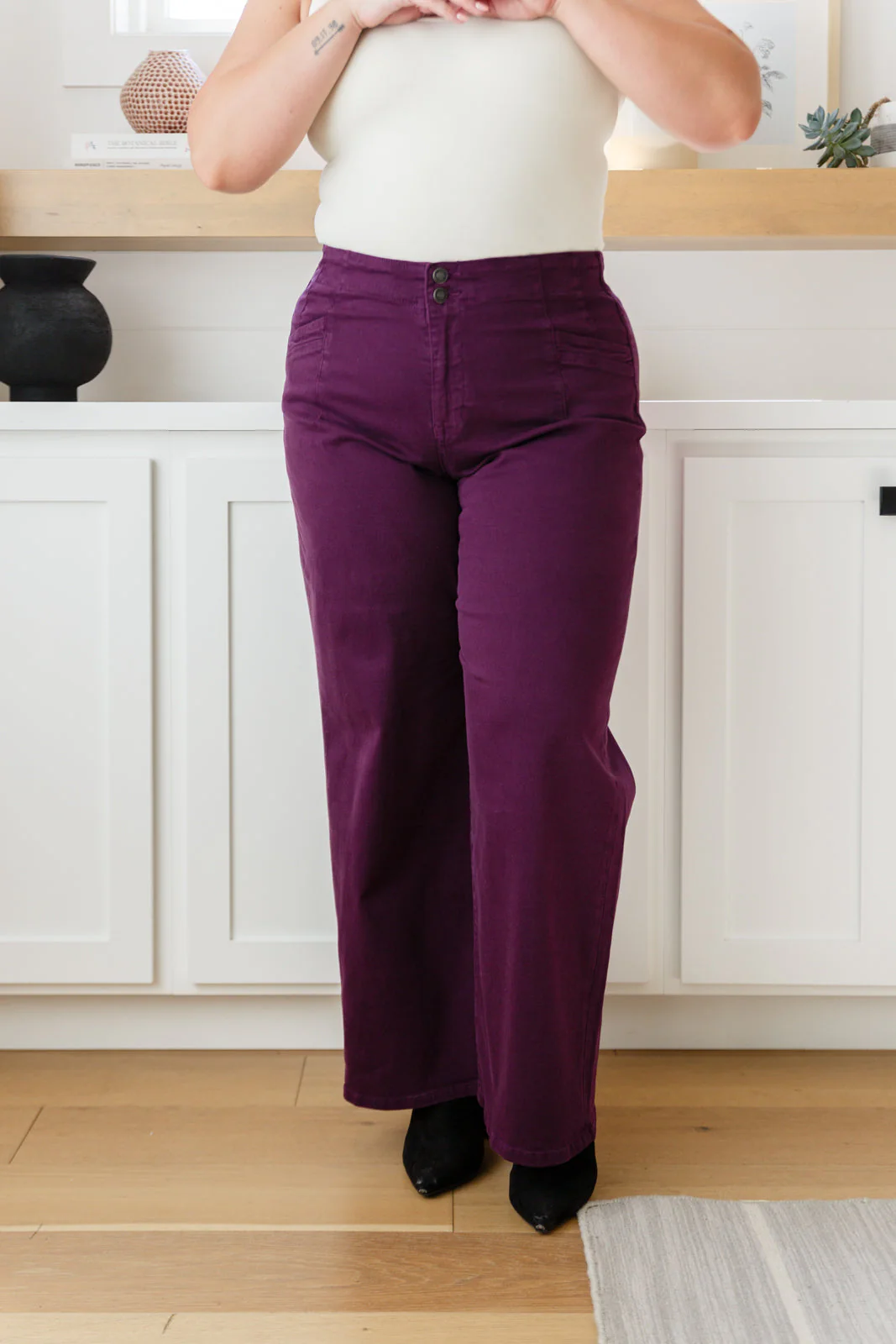 MICA DENIM Petunia High Rise Wide Leg Jeans in Plum - Makeswep