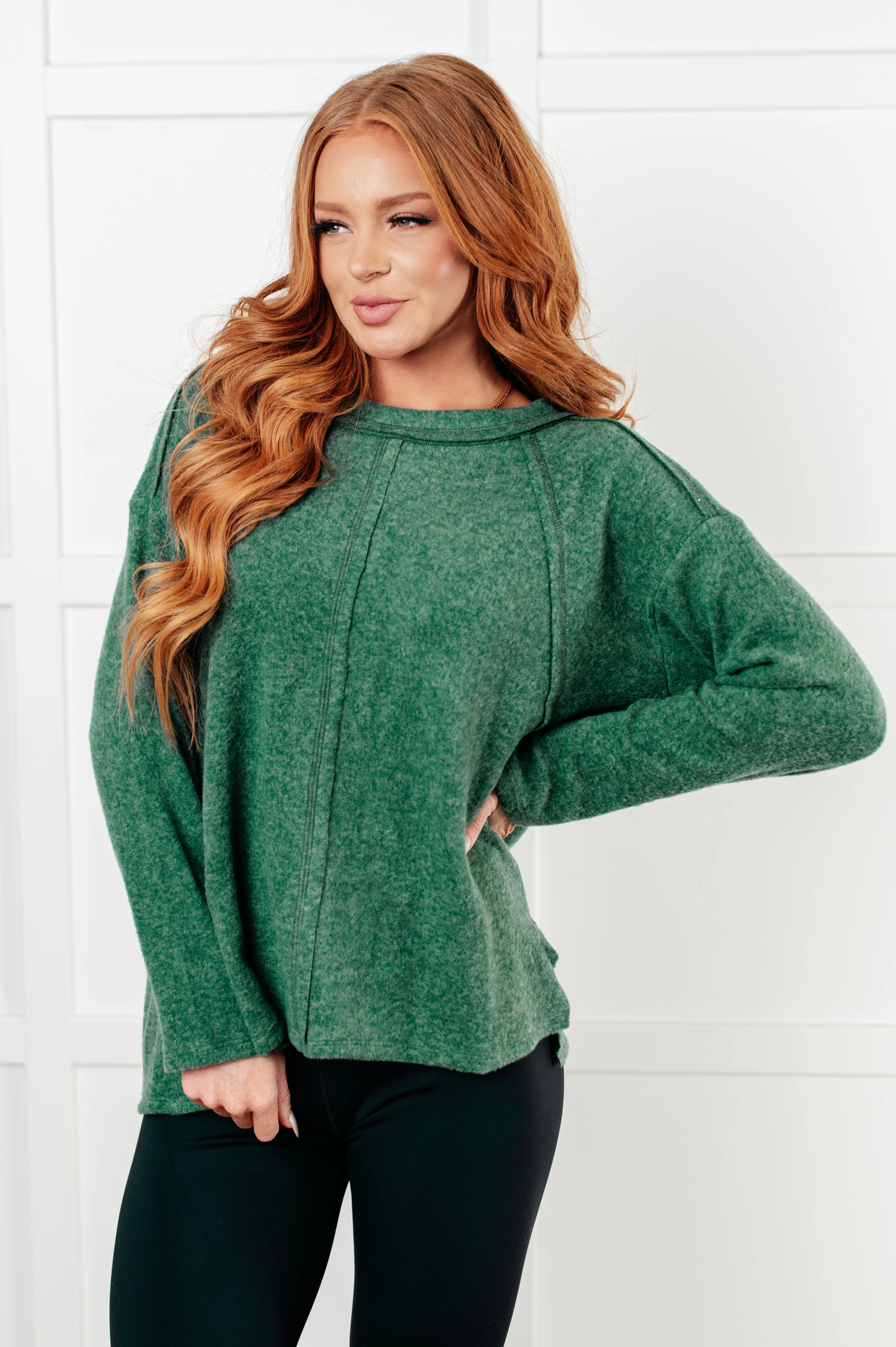 Simple Silhouette Brushed Hacci Sweater in Dark Green - Makeswep