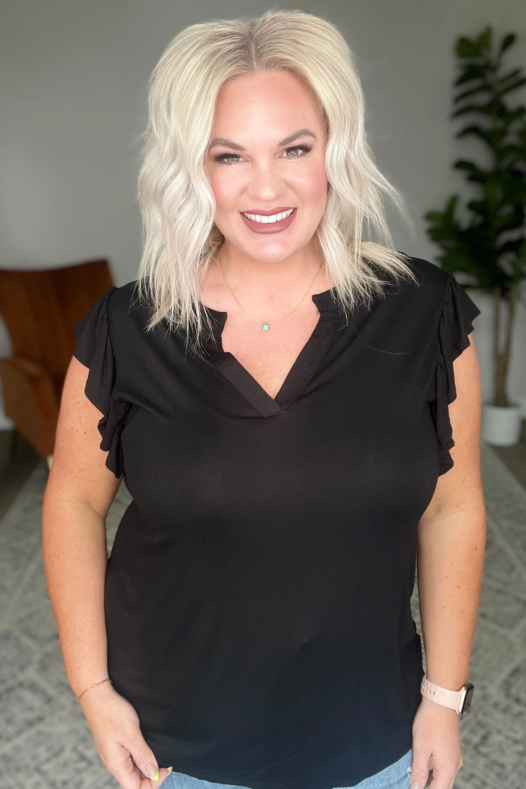 Listen Up V-Neck Top in Black - Makeswep