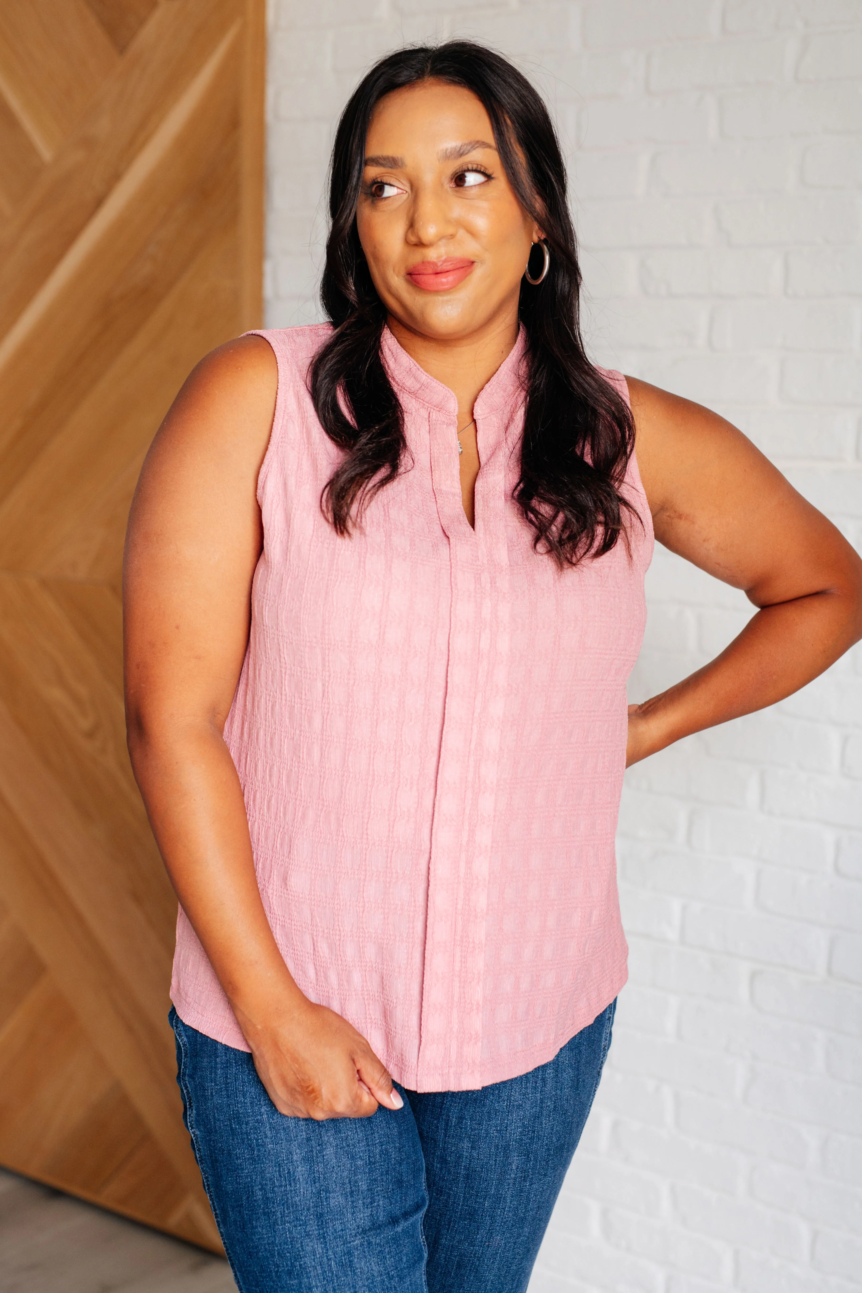 Matter of Fact Pleat Front Sleeveless Blouse in Pink - Makeswep