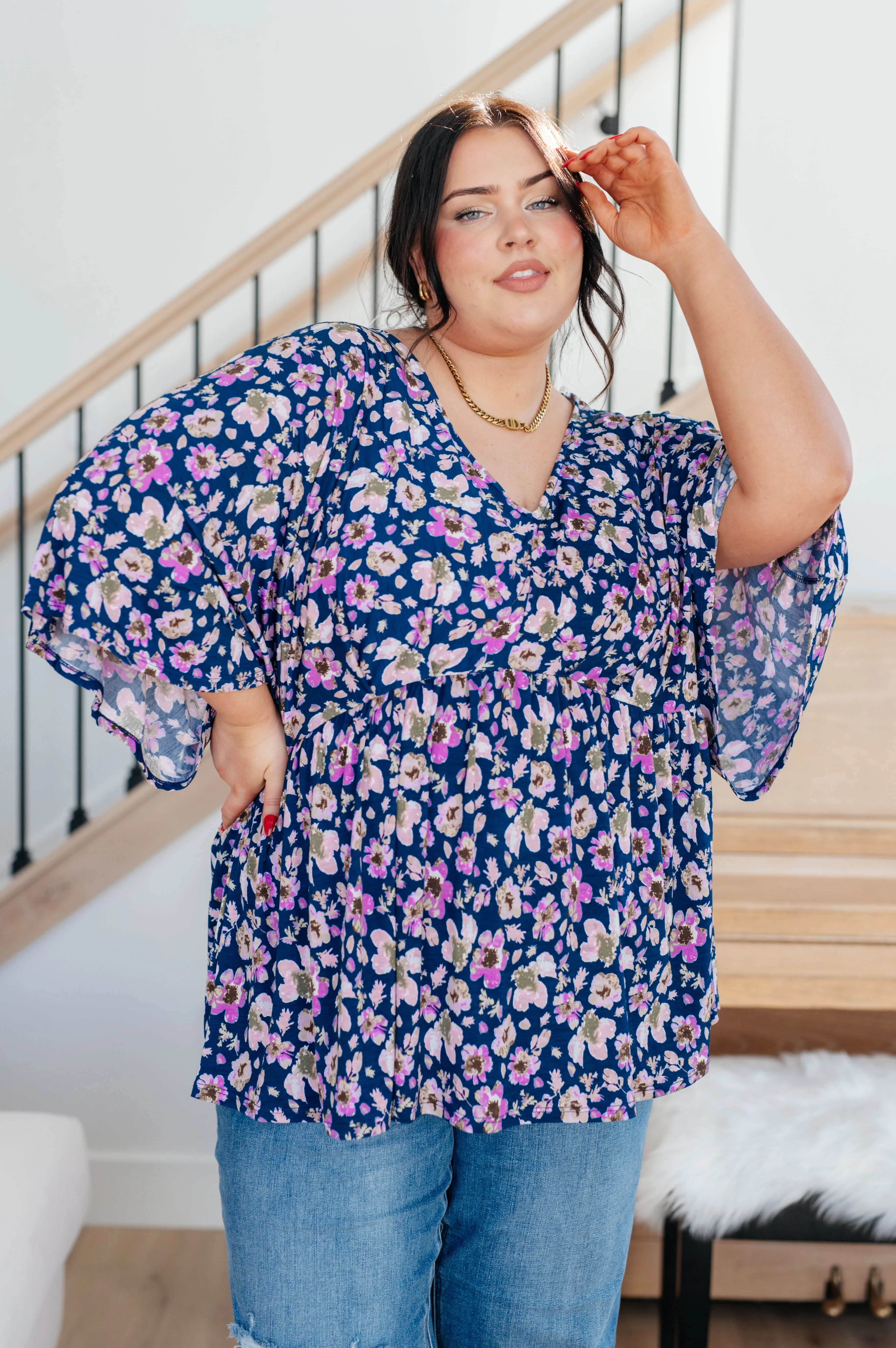 Dearest Dreamer Peplum Top in Navy Floral - Makeswep