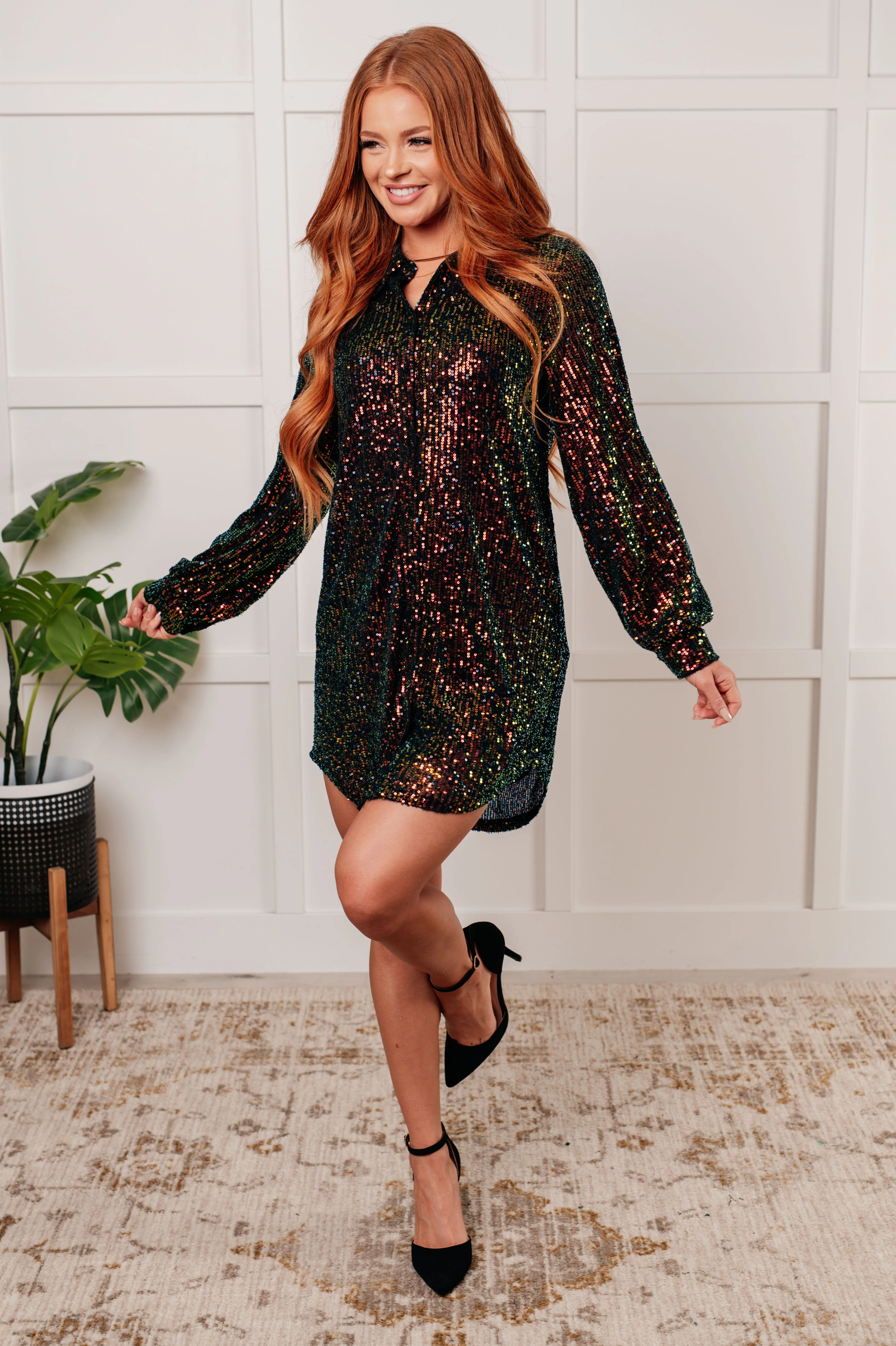 Shimmering Splendor Sequin Shirt Dress - Makeswep