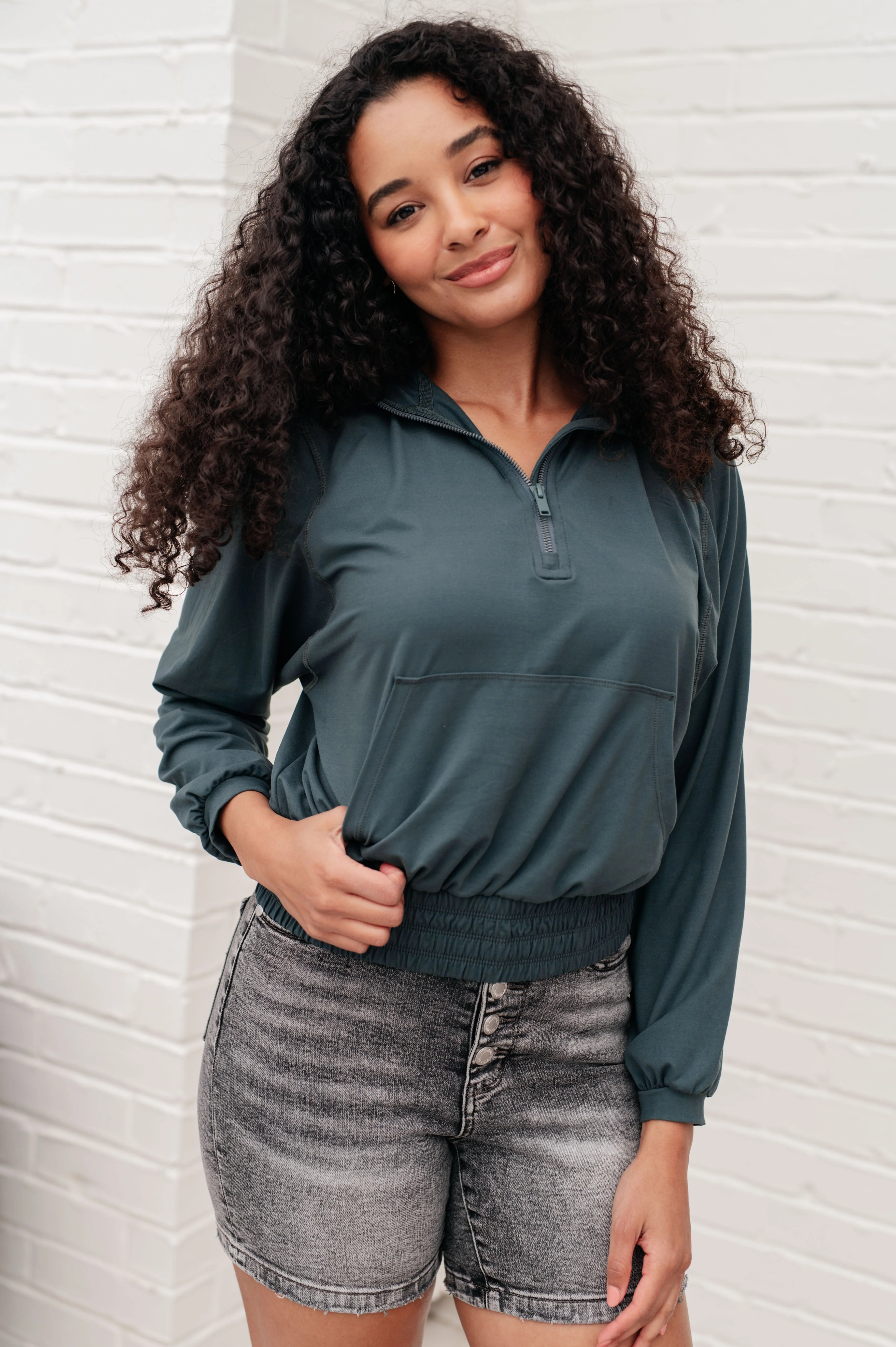 Morning Run Half Zip Hoodie in Smoked Spruce - Makeswep