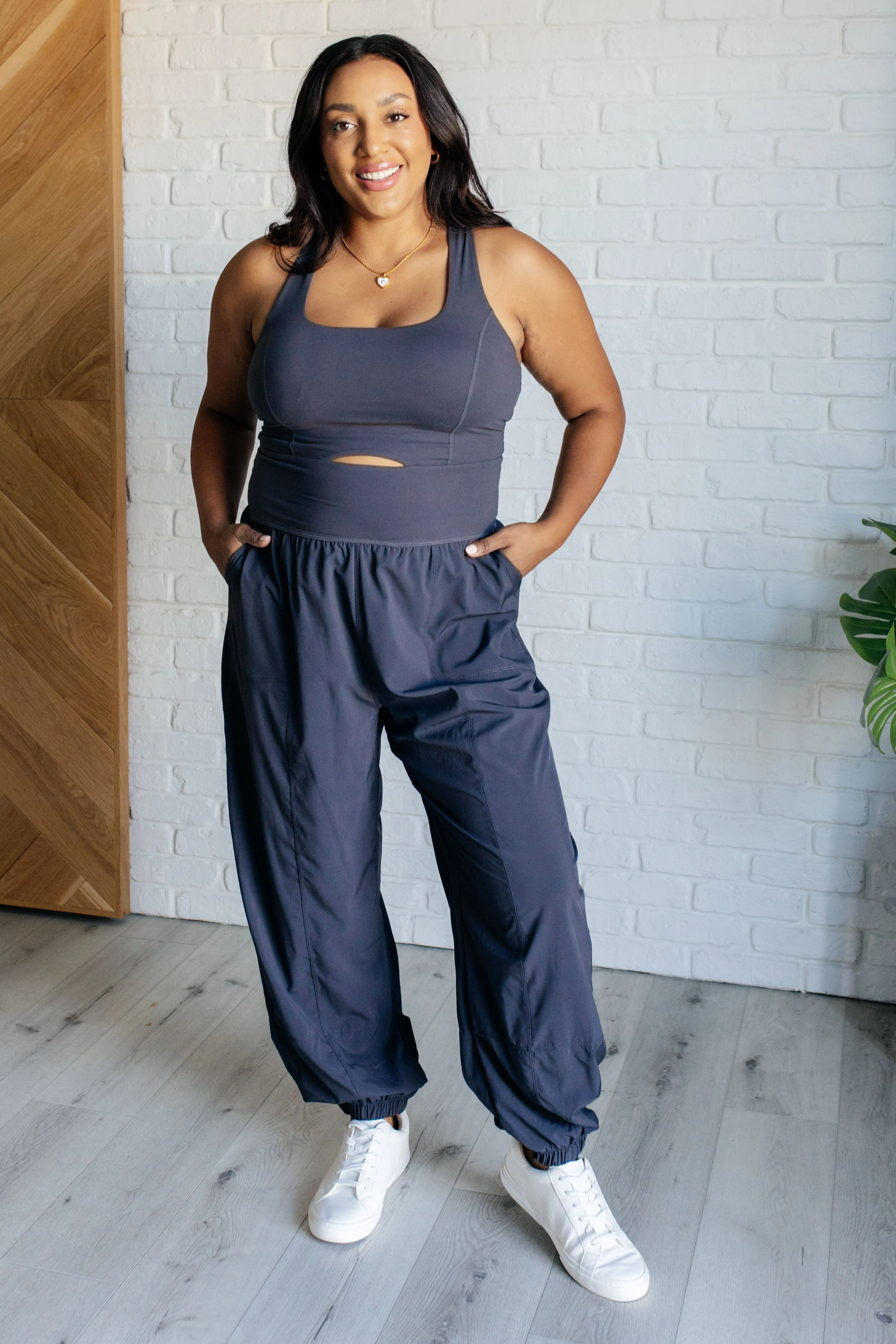 Raising Heart Rate Cutout Jumpsuit in Charcoal - Makeswep
