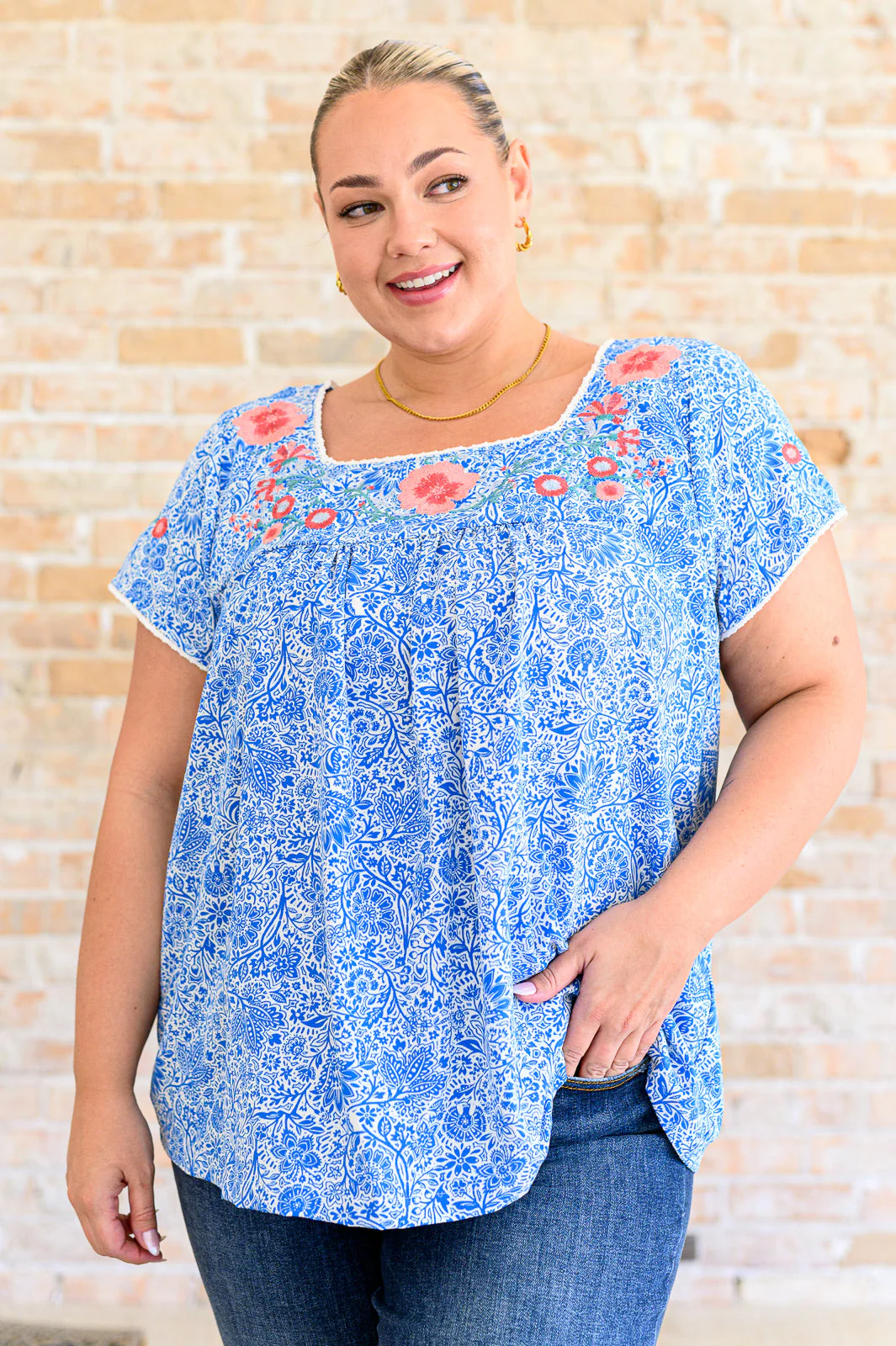 Floral Goals Blouse in Royal - Makeswep