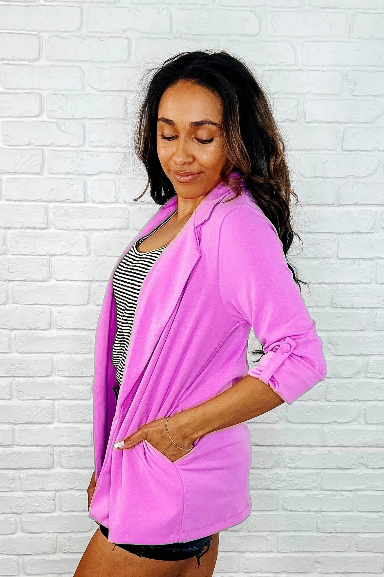 I'm Really That Gal Open Front Blazer in Orchid Glow - Makeswep