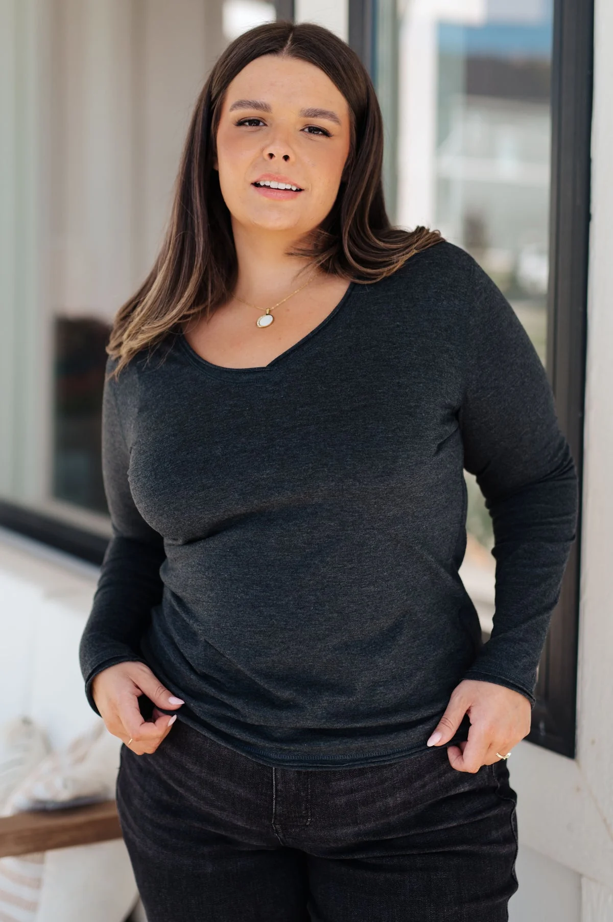 Alpine Raw Edge Long Sleeve Tee in Charcoal - Makeswep