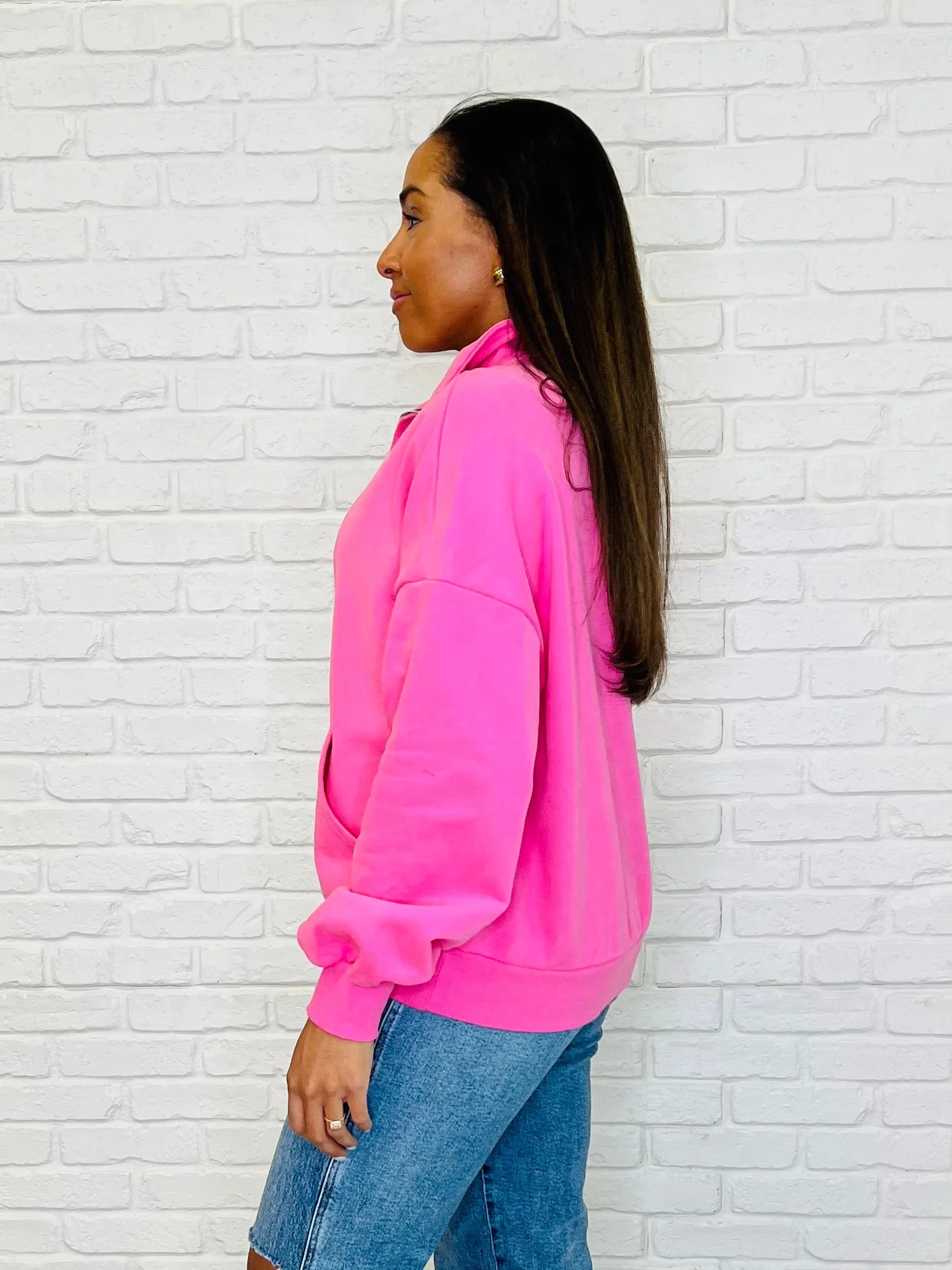 Bonbon Delight Half Zip Pullover in Pink - Makeswep