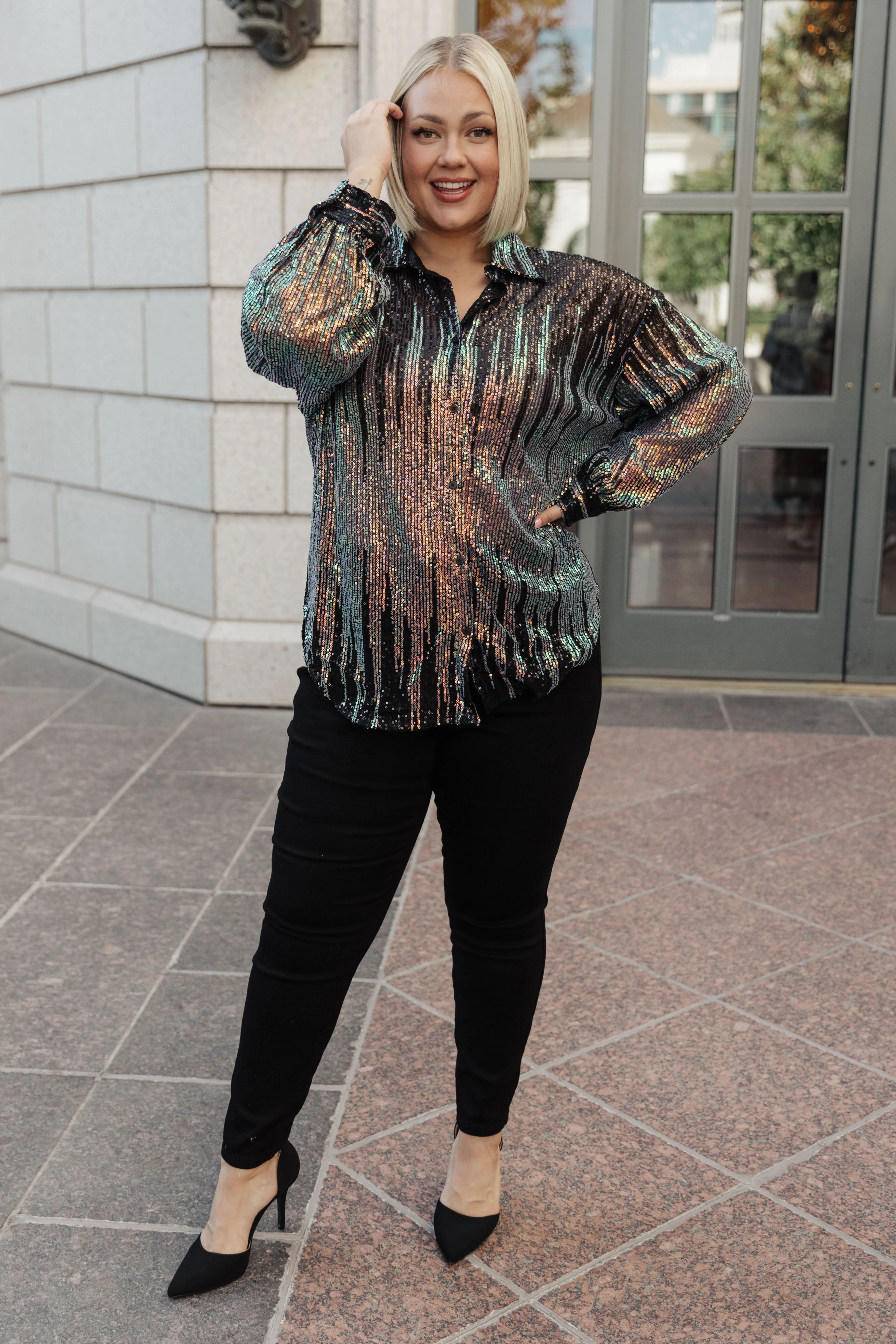 Too Glitz to Glam Button Up Shirt - Makeswep