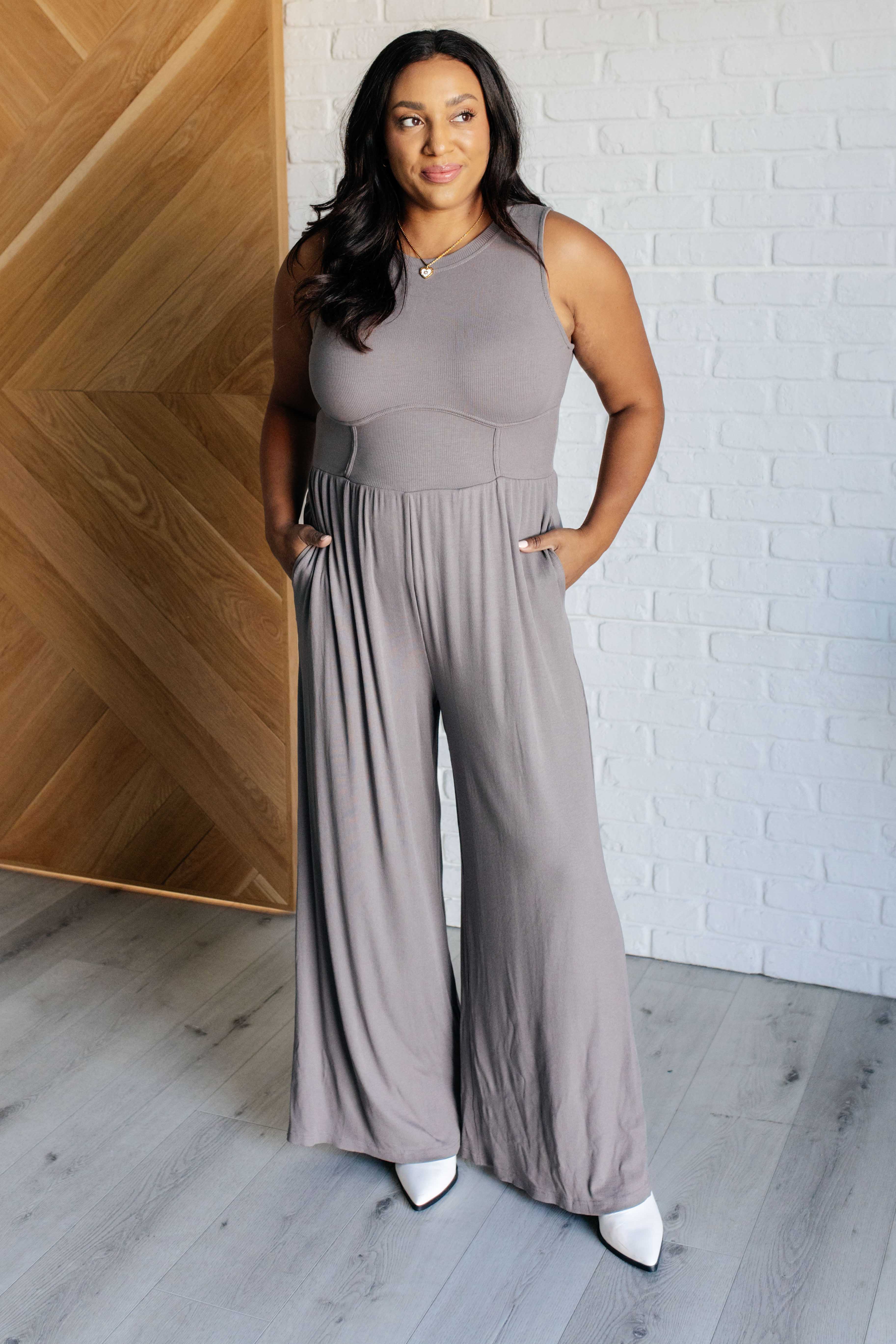 Hilary Wide Leg Jumpsuit in Grey - Makeswep