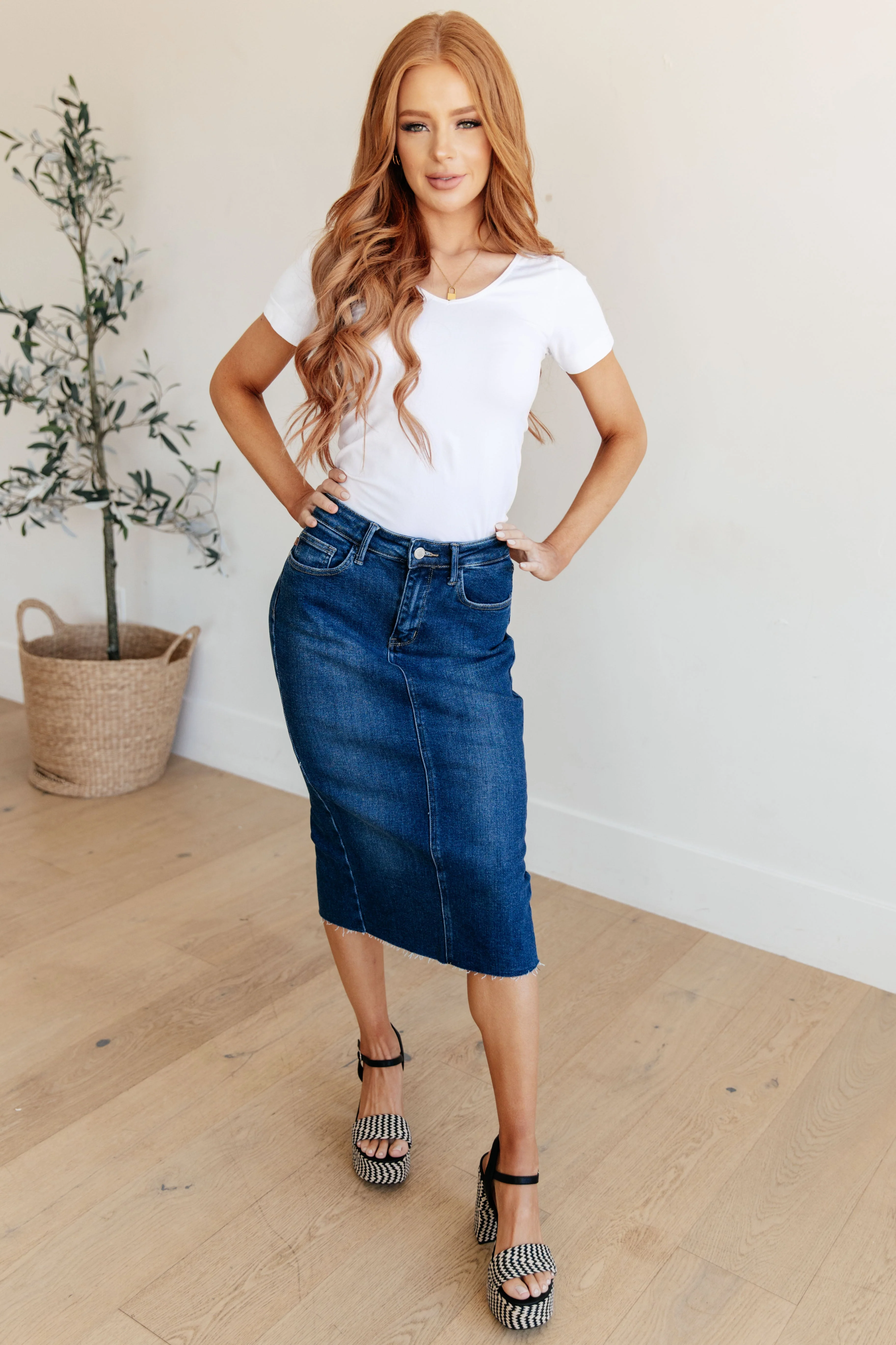 JUDY BLUE Marcy High Rise Denim Midi Skirt - Makeswep
