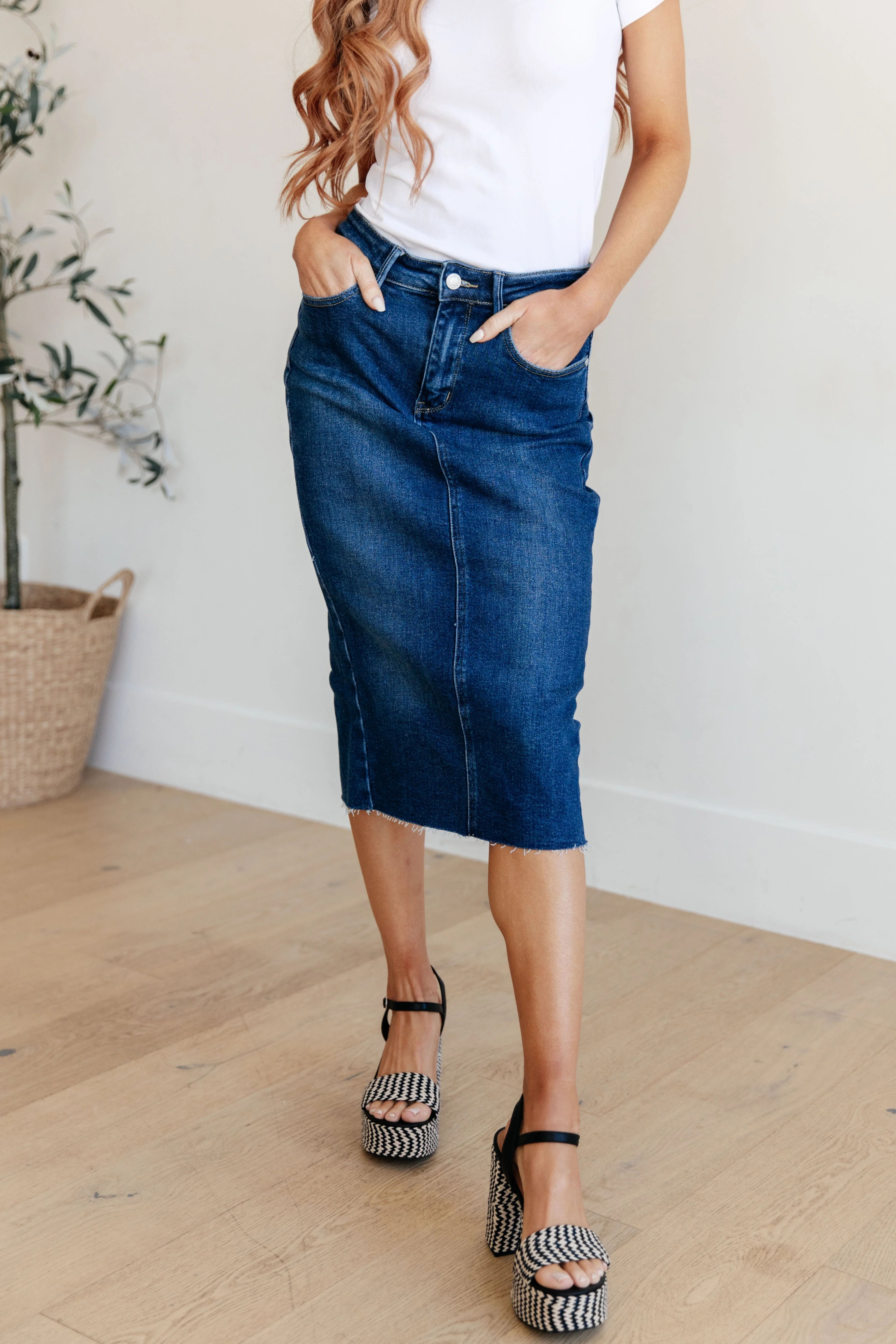JUDY BLUE Marcy High Rise Denim Midi Skirt - Makeswep