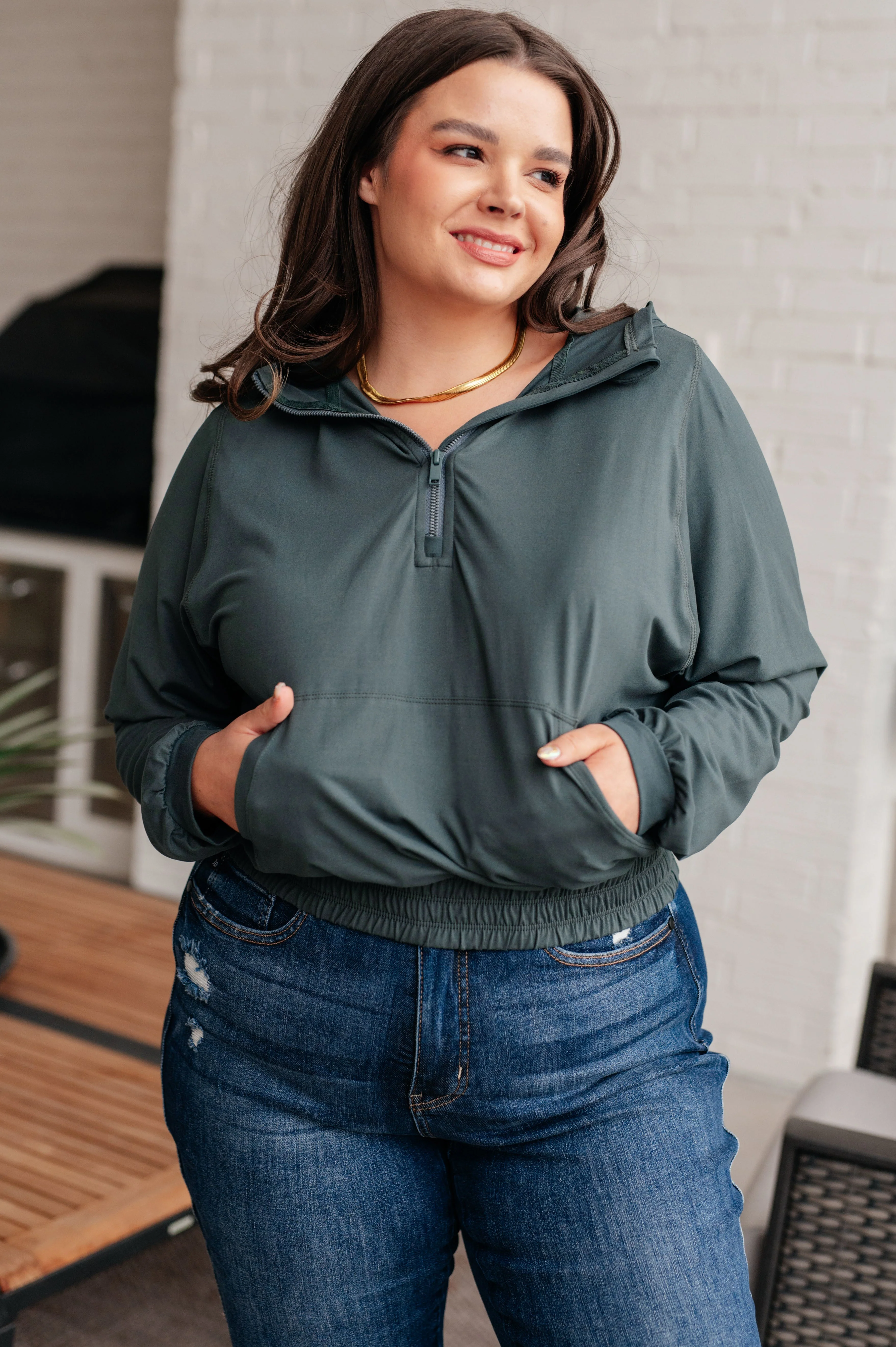 Morning Run Half Zip Hoodie in Smoked Spruce - Makeswep