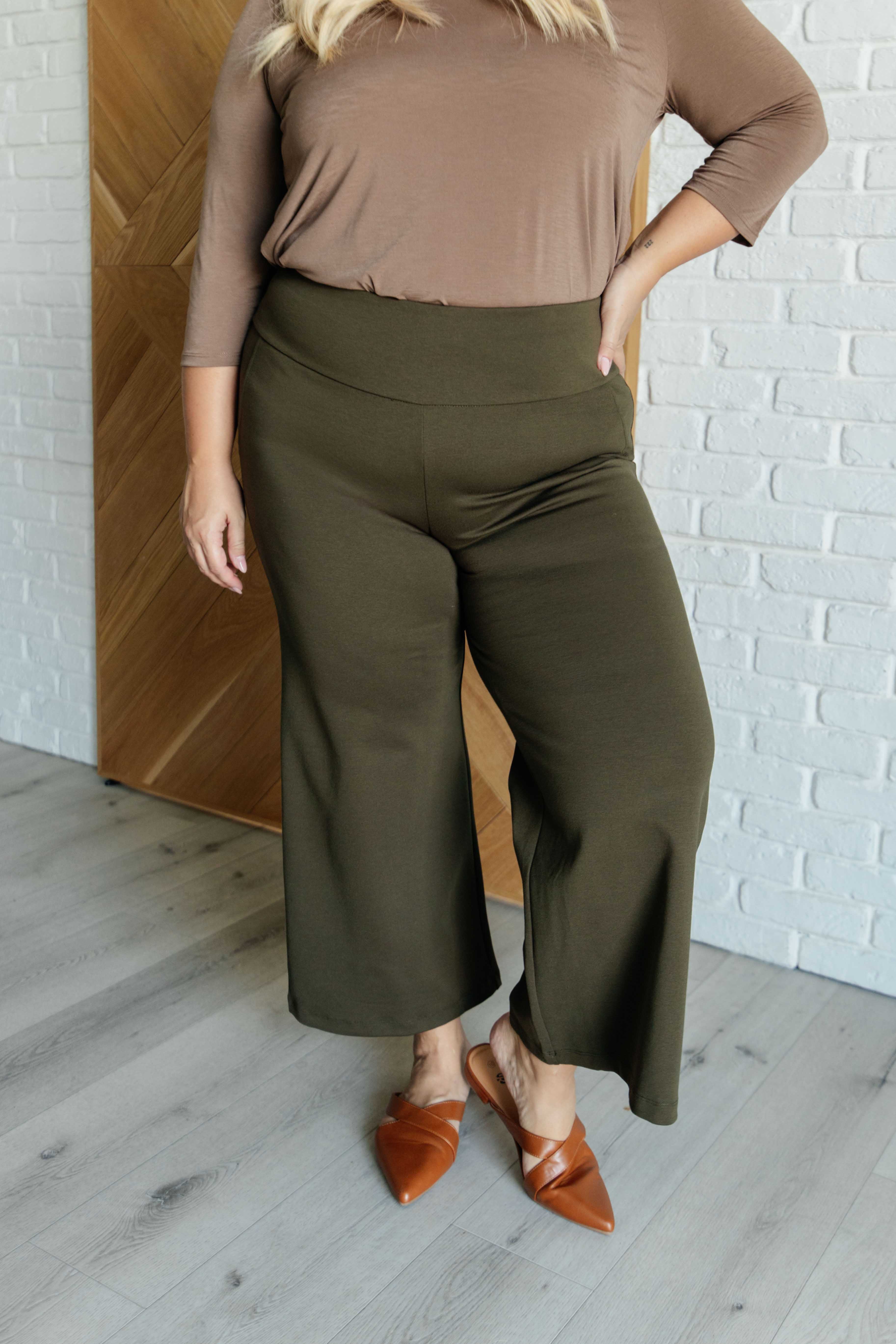 Magic Wide Leg Crop Pants in Olive - Makeswep