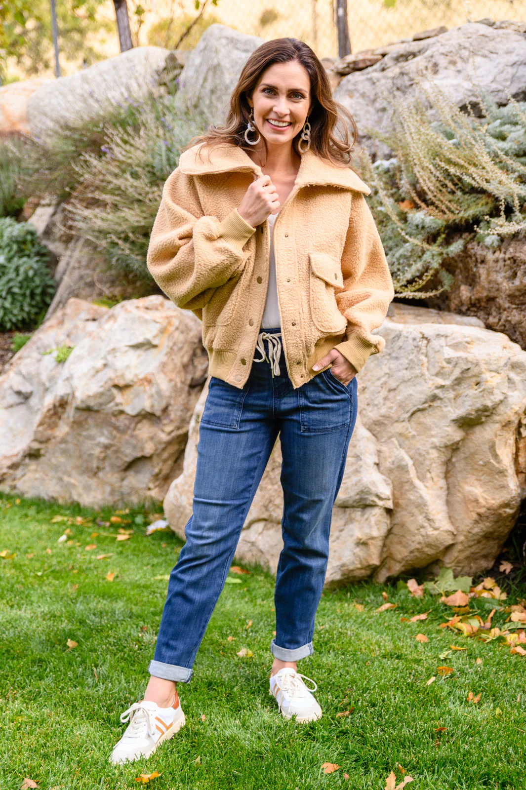 Don't Stress Oversized Collar Sherpa Jacket In Taupe - Makeswep