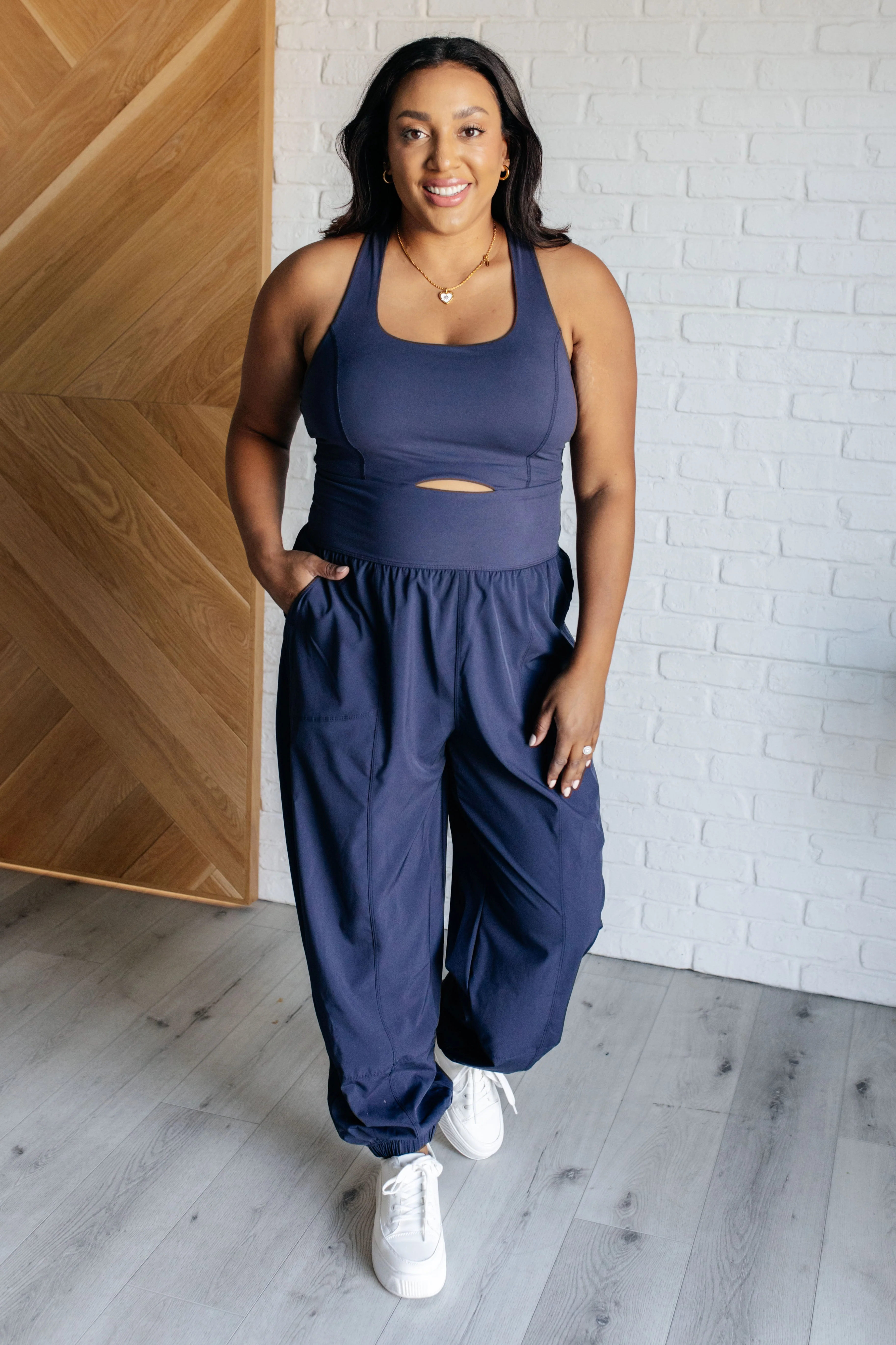 Raising Heart Rate Cut Out Jumpsuit in Navy - Makeswep