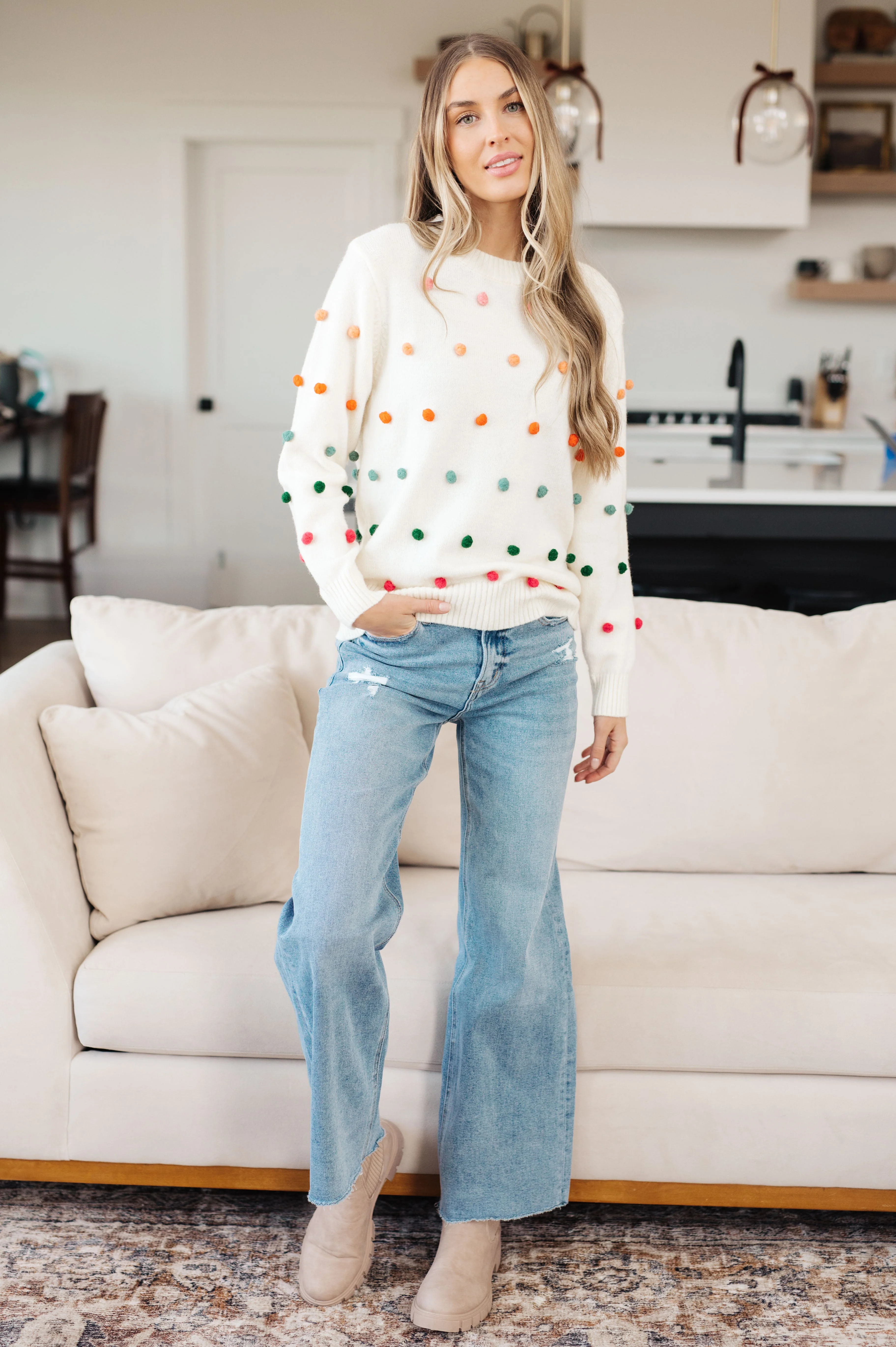 Candy Buttons Pom Detail Sweater - Makeswep